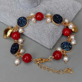 YYGEM Cultured Freshwater Pearl Titanium Druzy Red Coral Wrap Bracelet
