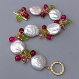 YYGEM Natural Cultured Coin Freshwater Pearl Fuchsia Agate Crystal Wrap Bracelet