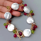 YYGEM Natural Cultured Coin Freshwater Pearl Fuchsia Agate Crystal Wrap Bracelet
