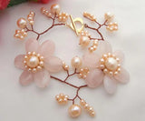 Pink Freshwater Pearl Rose Quartz Flower Wrap Bracelet