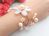 Pink Freshwater Pearl Rose Quartz Flower Wrap Bracelet