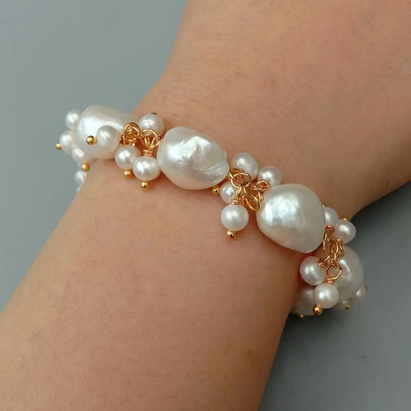 YYGEM Freshwater Cultured Pearl Bracelet for Women Wedding Birthday