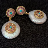 Natural Coin Pearl CZ Stud Earrings