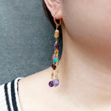 YYGEM 6x8mm Gemstone Dangle Earrings Cz Pave Lever Back Women