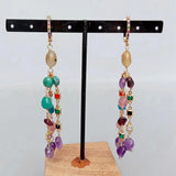 YYGEM 6x8mm Gemstone Dangle Earrings Cz Pave Lever Back Women