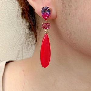 YYGEM Crystal Teardrop Red Turquoise Stud Earrings