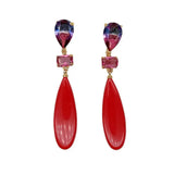 YYGEM Crystal Teardrop Red Turquoise Stud Earrings