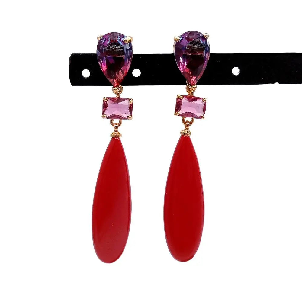 YYGEM Crystal Teardrop Red Turquoise Stud Earrings