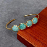YYGEM 12mm Green Amazonite Bangle Bracelet Adjustable