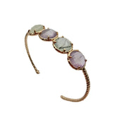 YYGEM Natural Green Prehnite Purple Amethyst Plated Bangle Bracelet
