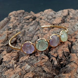 YYGEM Natural Green Prehnite Purple Amethyst Plated Bangle Bracelet