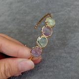 YYGEM Natural Green Prehnite Purple Amethyst Plated Bangle Bracelet