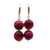 Tiger Eye Drop Earrings Fuchsia Women's 15mm Round Natural Stone Hook