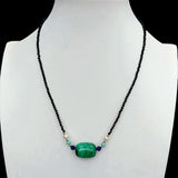 YYGEM 2mm Spinel Choker Necklace with Green Malachite Charm Gemstone