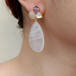 Amethyst Teardrop Rose Quartz Dangle Earrings
