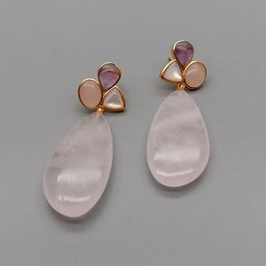 Amethyst Teardrop Rose Quartz Dangle Earrings