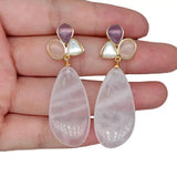 Amethyst Teardrop Rose Quartz Dangle Earrings