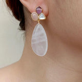 Amethyst Teardrop Rose Quartz Dangle Earrings