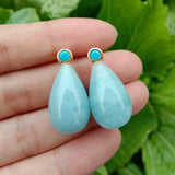 Aquamarine Teardrop Stud Earrings Plating Gem Stone Earrings