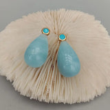 Aquamarine Teardrop Stud Earrings Plating Gem Stone Earrings