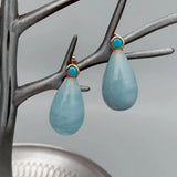 Aquamarine Teardrop Stud Earrings Plating Gem Stone Earrings