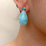 Aquamarine Teardrop Stud Earrings Plating Gem Stone Earrings
