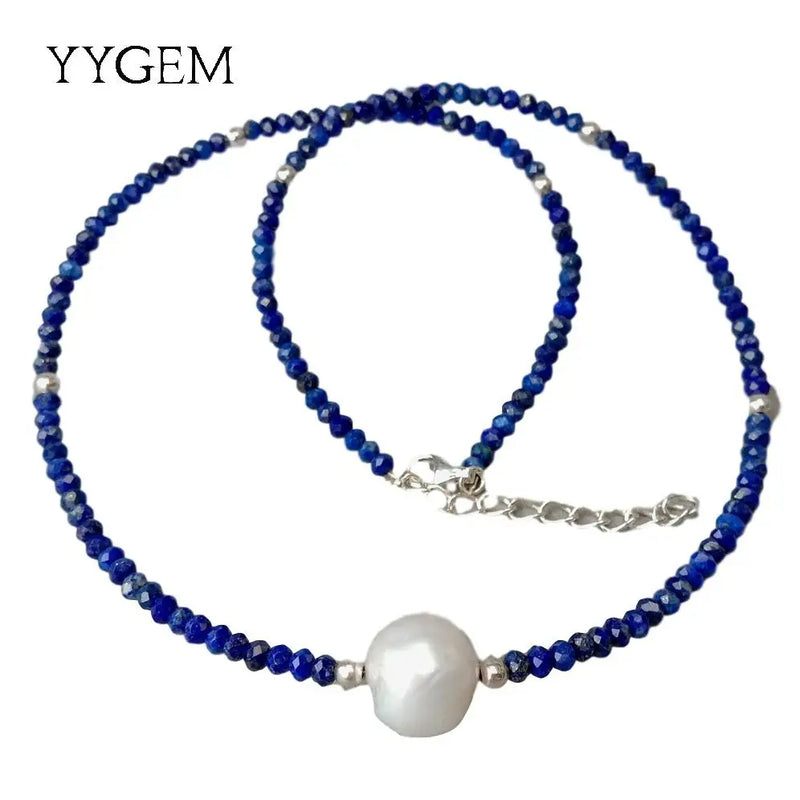 Lapis Lazuli Pearl Necklace 17''