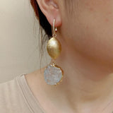 Clear Quartz Rough Coin Dangle Earrings