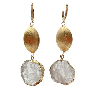 Clear Quartz Rough Coin Dangle Earrings