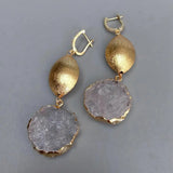 Clear Quartz Rough Coin Dangle Earrings