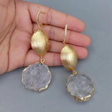 Clear Quartz Rough Coin Dangle Earrings
