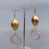 Clear Quartz Rough Coin Dangle Earrings