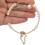 Freshwater Pearl CZ Pave Charms Bangle Bracelet