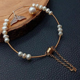 Freshwater Pearl CZ Pave Charms Bangle Bracelet