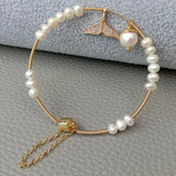 Freshwater Pearl CZ Pave Charms Bangle Bracelet