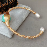 YYGEM Freshwater Rice Pearl Turquoise Bangle Bracelet for Women
