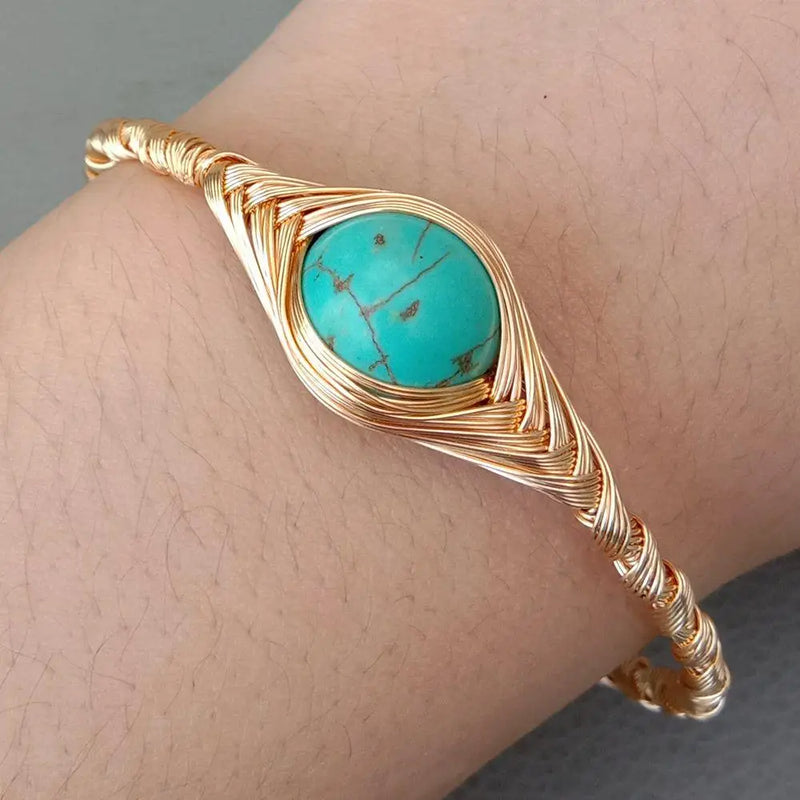 YYGEM Freshwater Rice Pearl Turquoise Bangle Bracelet for Women