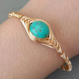 YYGEM Freshwater Rice Pearl Turquoise Bangle Bracelet for Women