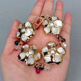 Natural Garnet Agate Beaded Sea Shell Pearl Flower Bracelet