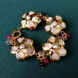 Natural Garnet Agate Beaded Sea Shell Pearl Flower Bracelet