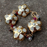 Natural Garnet Agate Beaded Sea Shell Pearl Flower Bracelet