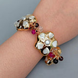 Natural Garnet Agate Beaded Sea Shell Pearl Flower Bracelet