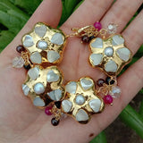 Natural Garnet Agate Beaded Sea Shell Pearl Flower Bracelet