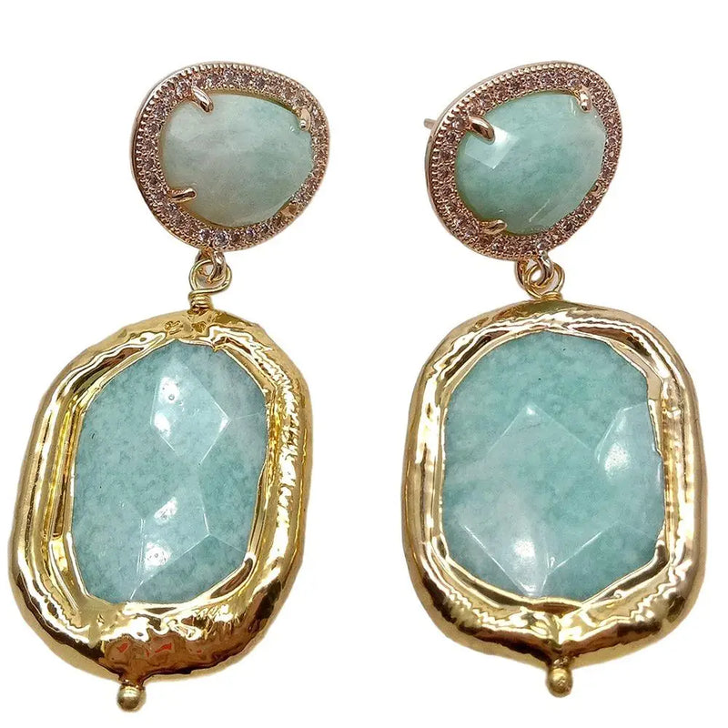 Green Amazonite Triangular Stud Earrings