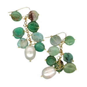 Green Chrysoprase Pearl Dangle Earrings