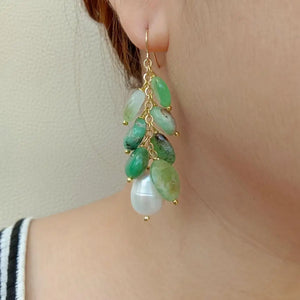 Green Chrysoprase Pearl Dangle Earrings