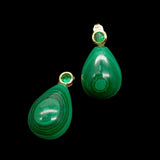 YYGEM Green Malachite Teardrop CZ Stud Earrings