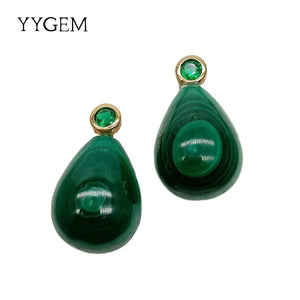 YYGEM Green Malachite Teardrop CZ Stud Earrings