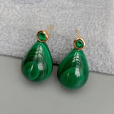 YYGEM Green Malachite Teardrop CZ Stud Earrings
