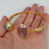 YYGEM Green Peruvian Amazonite Sunstone Electroplated Bangle Bracelet